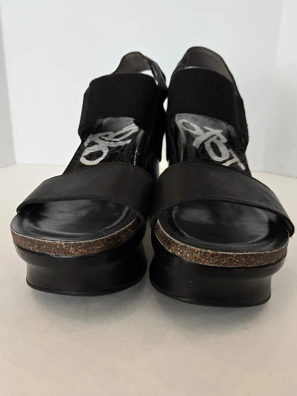 OTBT Black Platform Wedge Sandals with Elastic Ankle Strap